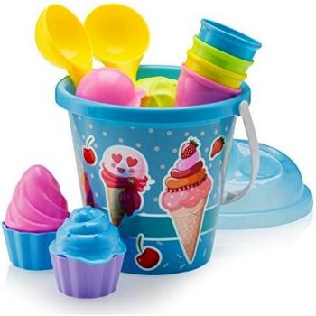 Top Race Kids Beach toys with Bucket and Spade Scoop set for Toddlers - 16pcs Ice Cream Set for Boys and Girls Ages 1,2,3,4,5,6,7 and Up