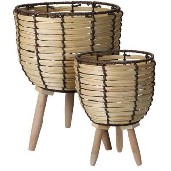 Juego de 2 Cestas Maceteros de Madera con Patas Ø21Ø27cm