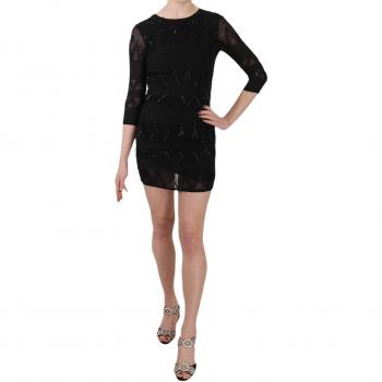 Black Silk Sequined Mini Shift Gown