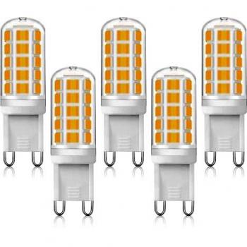 Bombillas LED G9, 5 piezas G9 Bombilla Equivalente a 40W Lámpara Halógena, 400Lm Blanco Cálido 3000K 220-240V Lámparas G9, Ángulo de haz de 360 ° No Regulable