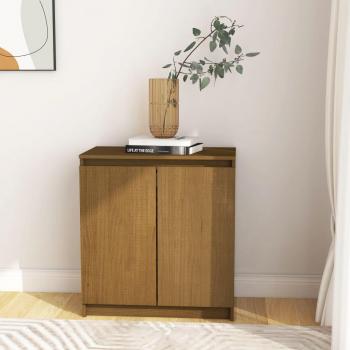 Armario auxiliar de madera maciza de pino y mango marrón miel 60x36x65 cm, mueble de almacenaje moderno para salón