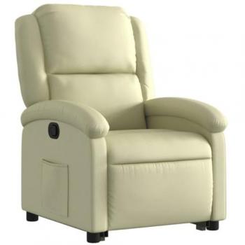 Sillón Reclinable Elevable de Cuero Auténtico Color Crema