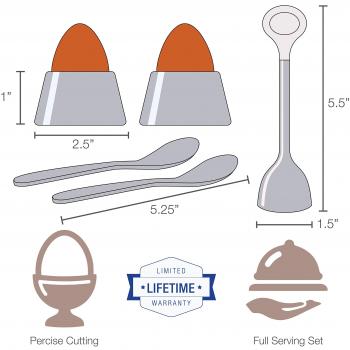 Juego 2.0 de abridor de huevos Eparé; herramienta para separar huevos pasados por agua; incluye cucharas y hueveras; removedor de cáscara y cortador; soporte de acero para huevera y cuchara; accesorio para la cocina