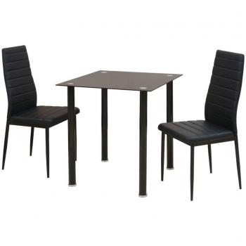 vidaXL Conjunto de Mesa y 2 Sillas Acero y Cristal Negro Juego Muebles Comedor