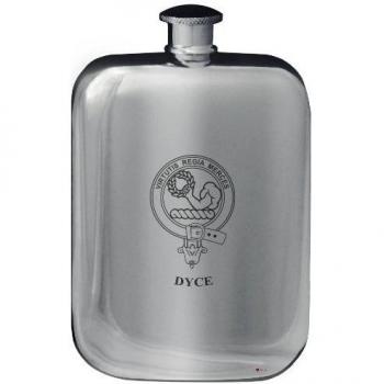 Dyce Family Crest Design Pocket Hip Flask 6oz Rounded Polished Pewter