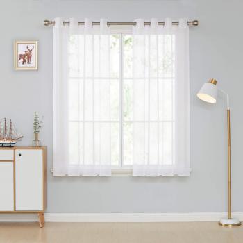 Deconovo Visillo Blancos Salón Infantiles para Ventanas Dormitorio Cortina Translucida Sheer para Habitacion Lino 2 Piezas 140 x 175 cm