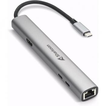 Adaptador Combo OfficePal Sharkoon (6 Puertos) Dockingstation + Hub USB 1250 Mbit/s Gris Oscuro