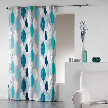 Cortina de Ojetes 140 x 240 cm - Algodón Impreso - Hoja - Azul