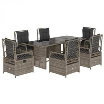 Set comedor jardín 7 pzas y cojines ratán sintético gris