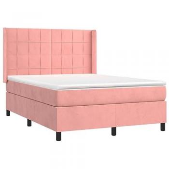 Cama Box Spring con Colchón y LED Rosa 140x190 cm de Terciopelo