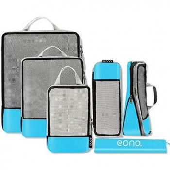 Amazon Brand - Eono Organizadores de Viaje de compresión expandibles, Impermeable Organizador de Maleta, Cubos de Embalaje, Compression Packing Cubes - Azul, 6-Set