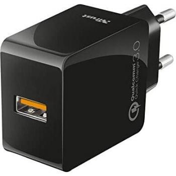 Trust Urban 21818 - Cargador de Pared USB Ultrarrápido con QC3.0, Detección Automática y Compatibilidad 100/240V, Color Negro