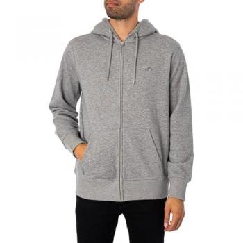 GANT Men's Regular Fit Shield Logo Full Zip Hoodie - Grey Melange - Size XL - Male