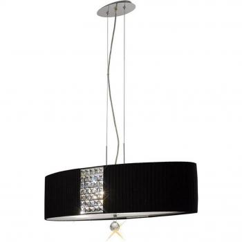 Lámpara colgante Evelyn ovalada con pantalla negra 4 luces cromo pulido / cristal