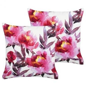Conjunto de 2 Cojines de Jardín Cuadrados 45 x 45 cm Poliéster Resistente al Agua Motivo Floral Blanco y Rosa Moderno
