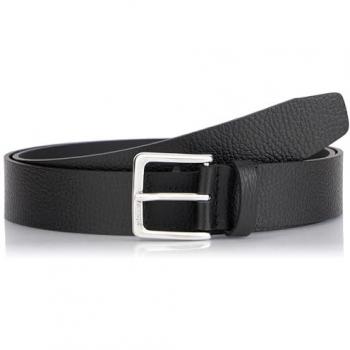 BOSS Men's Ronnie-Gr Black Leather Belt 90CM with Rudolf Logo Buckle