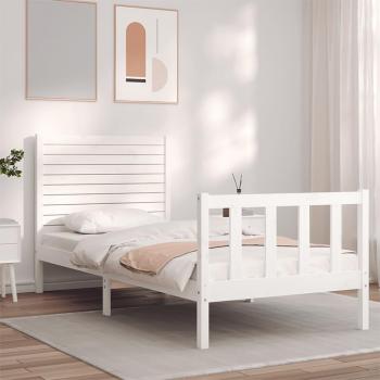Cama Individual con Cabecera Blanca de Madera Sólida