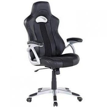 Silla de oficina ergonómica en piel sintética negra con respaldo ajustable en altura para juegos