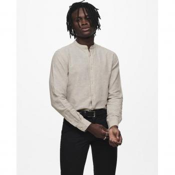 Only & Sons - Camisa de lino de hombre con cuello mao y manga larga