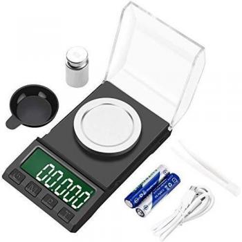 AIMTOP Báscula Precision 0.001g × 50g, Báscula Cocina Digital con Cable USB, Báscula Miligramos Báscula de Joyería, Peso de Cocina Digital con Pantalla LCD y 8 Unidades, Función de Tara