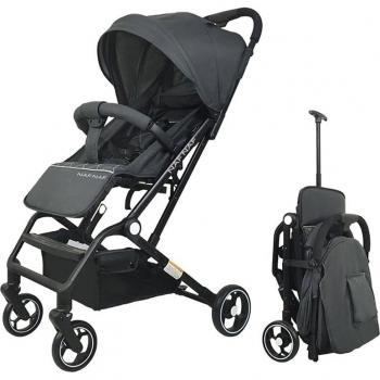 Cochecito de bebé TANUKI K800 antracita con estructura ligera, sistema de plegado compacto, asiento reversible, capota extensible con protección UV, ruedas todo terreno y freno central