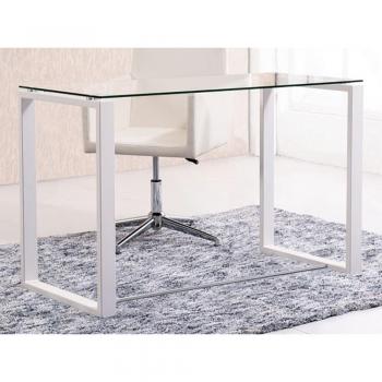 Benetto XL, Mesa de Cristal para Estudio, Escritorio, Despacho o Oficina, Acabado en Cristal y Blanco, Medidas: 120 cm