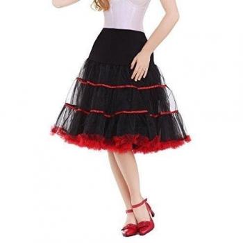 DaisyFormals Dos colores Vintage Rockabilly Underskirt 50s Retro Enagua Baile Miriñaque, 66cm Longitud- BlackRed,SM