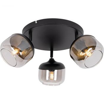 Foco de diseño negro con cristal dorado y ahumado redondo 3 luces - Kyan