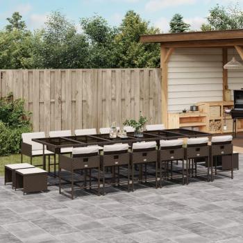 17-Piece Brown Poly Rattan Garden Dining Set with Cushions