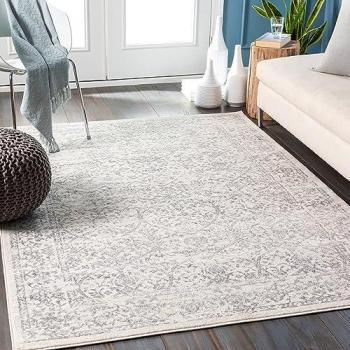 Alfombra Vintage Oriental Boho Rectangular 160x215 cm, Pelo Corto, Gris y Blanco, Altura 8 mm - Surya EJURA