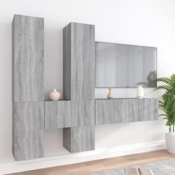 Set de muebles para TV 7 piezas madera contrachapada gris Sonoma