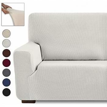 Eiffel Textile Monaco Elastica Adaptable. Funda Sofa Lisa, 94% poliéster 6% Elastano, Marfil, Set 3+2 Plazas