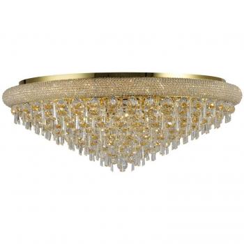 Lámpara de techo Alexetra 18 bombillas oro / cristal, diseño elegante con 18 luces, acabado en oro francés y detalles en cristal