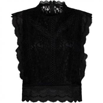 Camiseta Sin Mangas Karo Negro Only, sin mangas, color negro, diseño con encaje, para mujer