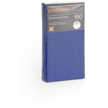 Sábana Bajera Ajustable 144 Hilos Liso Combi Azul Oscuro 50/50 Algodón-Poliéster para Colchones Altos (30 cm) y Largo hasta 200 cm - Paduana