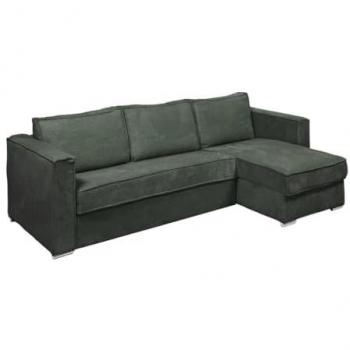 Sofá cama rinconero reversible de pana verde con apertura italiana - Cama de 140 cm - Colchón de 14 cm Loreto