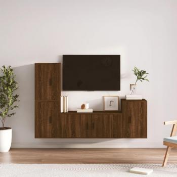 vidaXL Set de muebles para TV 4 piezas madera contrachapada marrón roble