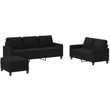 Juego de sofás con cojines 3 piezas tela negro