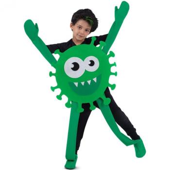 Disfraz de Virus Verde Sonriente para niños con Capucha y Guantes - Talla Única