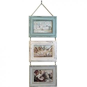 Just Contempo Rustic Hanging Triple Wooden Photo Frame in Distressed Aqua Green Blue & Grey, Madera, Verde, Gris y Azul, 21 x 15 x 5 cm