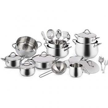 Batería Mediterránea Barazzoni de 24 Piezas - Acero Inoxidable 18/10, Hecho en Italia