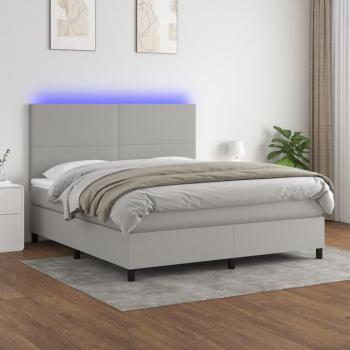 Colchón de cama box spring con muelles y tela LED gris claro 180x200 cm