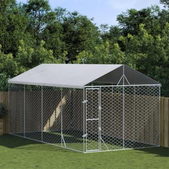 vidaXL Silver Outdoor Dog Kennel with Roof 3x6x2.5 m Galvanised Steel