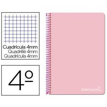 Cuaderno Espiral Liderpapel Cuarto Witty Tapa Dura 80h 75gr Cuadro 4mm con Margen Color Rosa