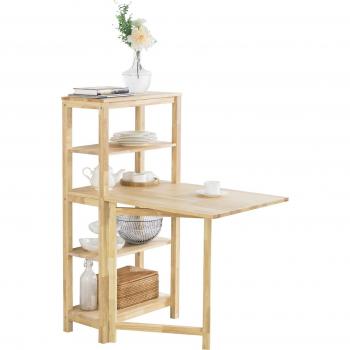 Mesa de comedor plegable SoBuy FWT70-N de madera de caucho con estantes, dimensiones 98x126x60cm, ideal para cocina y oficina