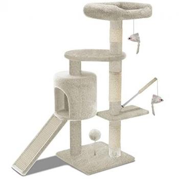 Árbol Rascador para Gatos de Sisal Natural con Cuccia, 112 cm, Beige