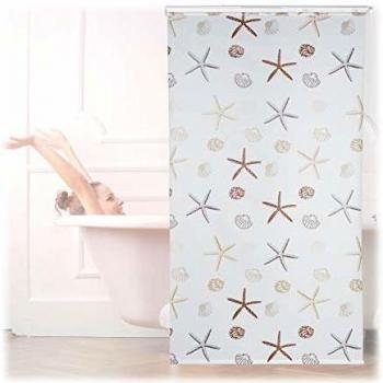 Cortina de Ducha Ocean, Diseño Marítimo, Impermeable, Soporte de Techo, Semitransparente, 120x240 cm