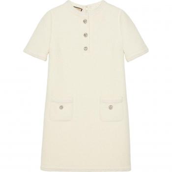 Gucci Women's Wool Tweed Dress in White | Size 44 | 770159ZAOMU9200