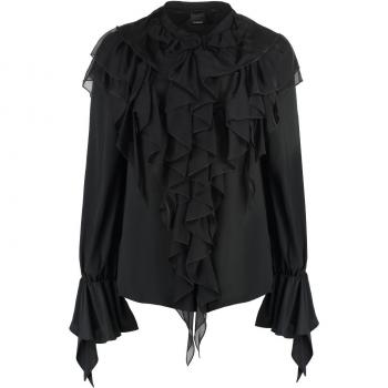 Pinko Women's Black Silk Chiffon Ruffle Blouse Top - Size S