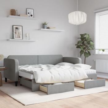 Sofá cama nido extraíble gris claro con cajones 80x200 cm de tela